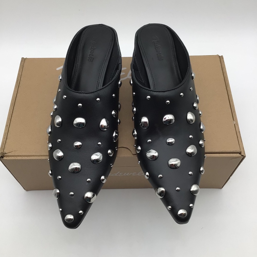 Madewell Studded Nappa Leather Kitten Heel Mule NY386 Black Womens Size 8 NEW - Picture 3 of 7